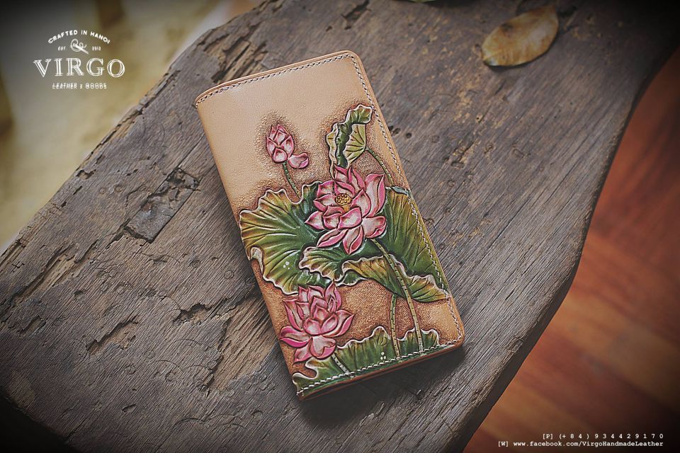 Beige Lotus Long Wallet