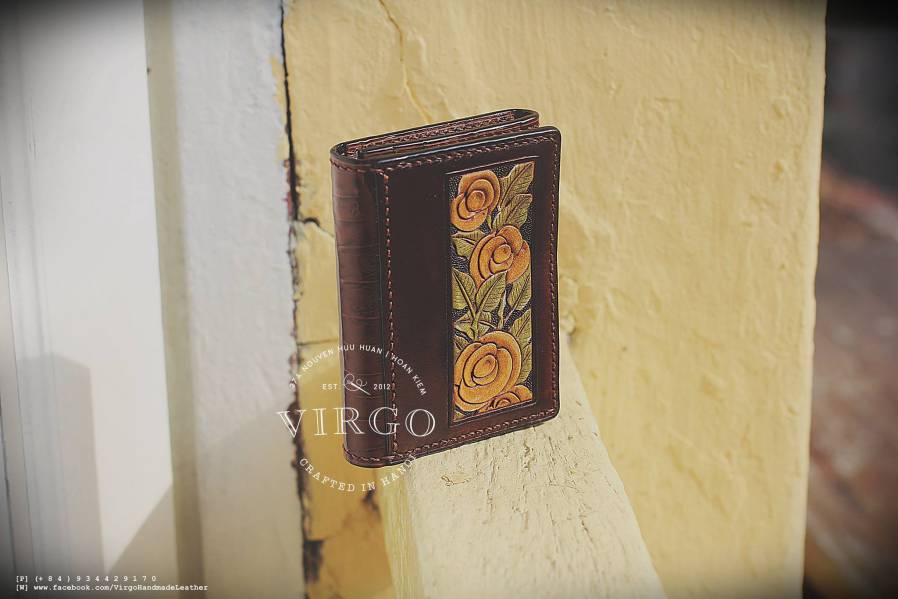 Floral Hand Carved Short Wallet