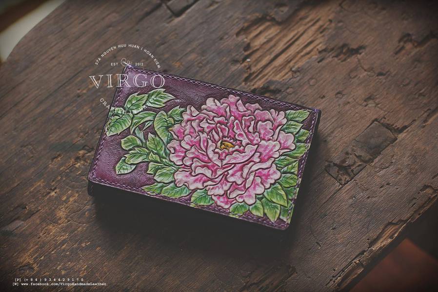 Peony Hand Carved Short Coin Wallet