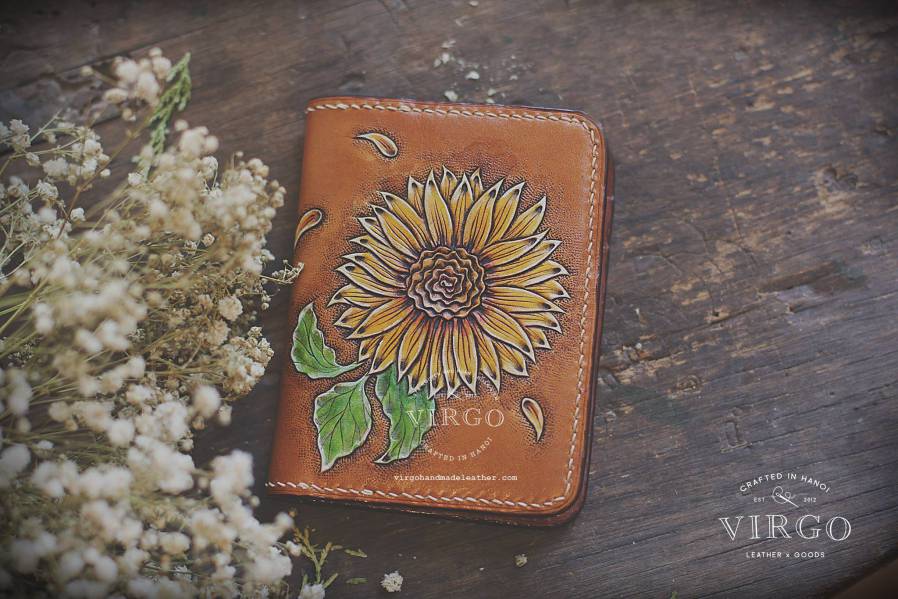 Sunflower Hand Carved Mini Wallet