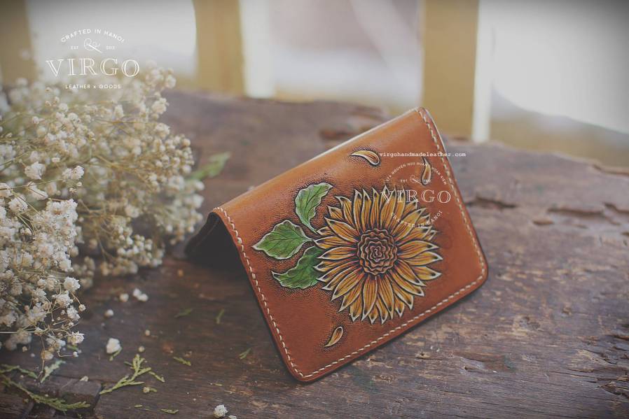 Sunflower Hand Carved Mini Wallet