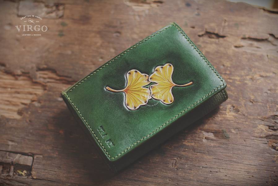 Ginkgo Hand Carved Short Coin Wallet