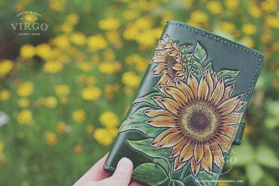 Double Sunflower Handmade Medium Wallet