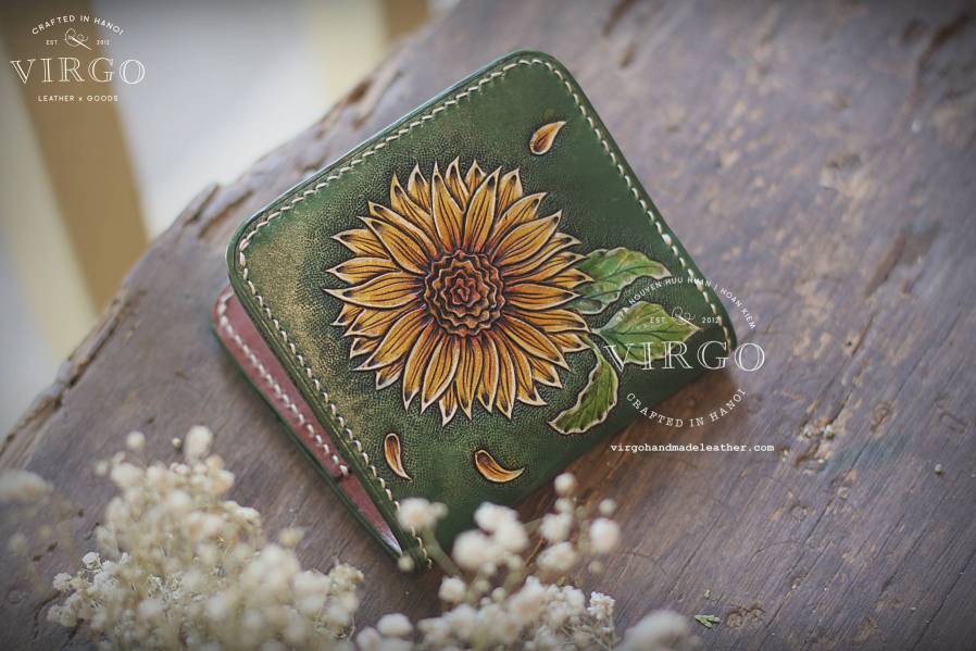 Sunflower Hand Carved Small Wallet