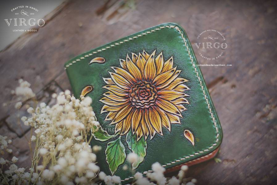 Sunflower Hand Carved Small Wallet