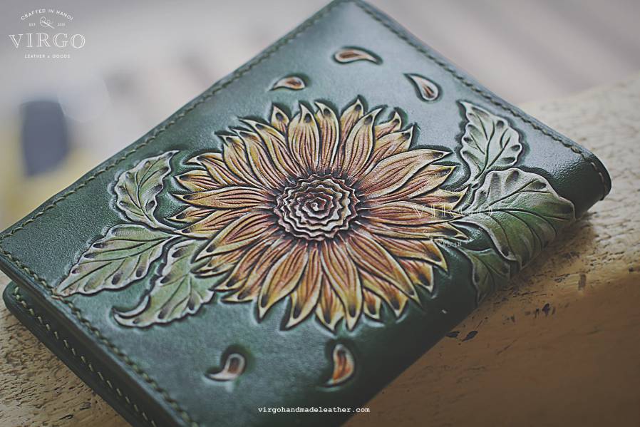 Sunflower Hand Carved Medium Wallet