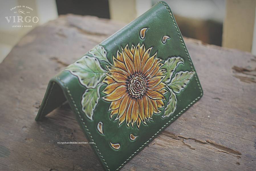 Sunflower Hand Carved Medium Wallet