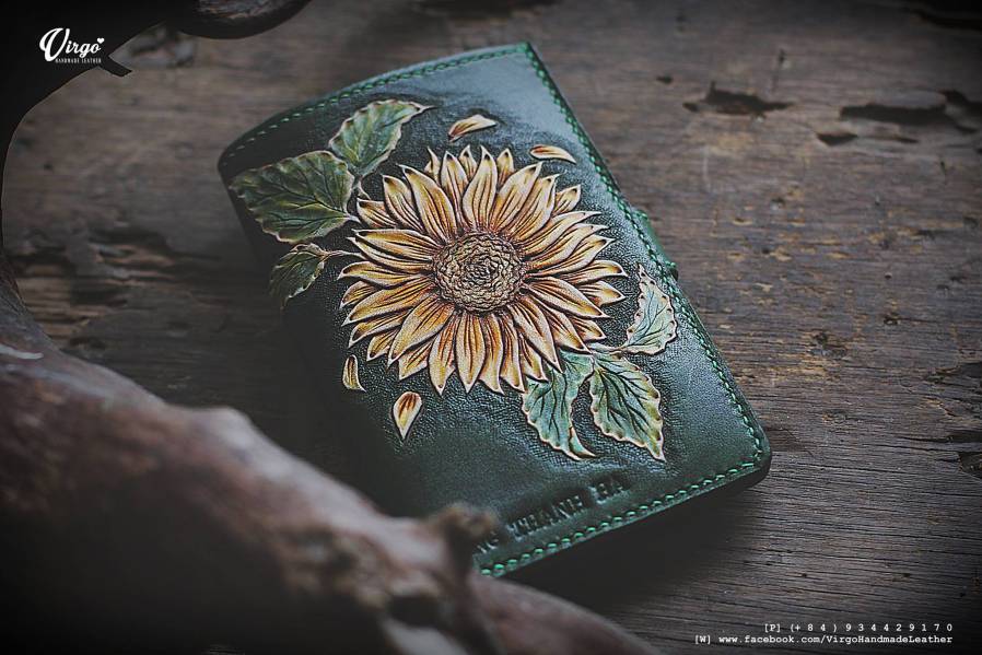 Sunflower Hand Carved Medium Wallet